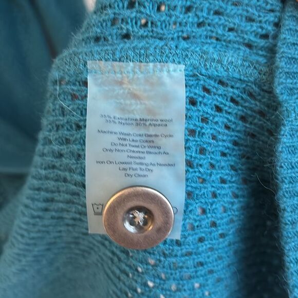 Title Nine Women’s long knit merino alpaca blend teal hooded sweater size small - Picture 6 of 9